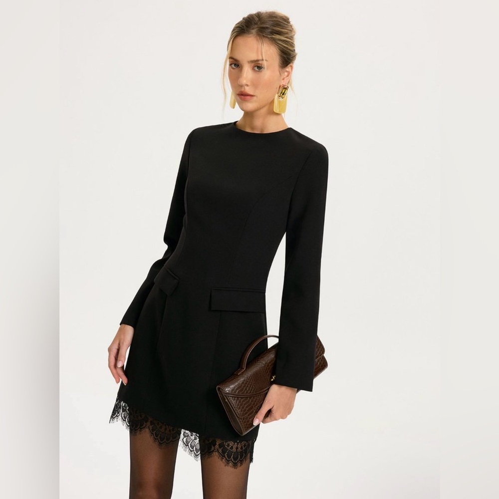 Commense Black Lace Trim Tailored Mini Dress - XL